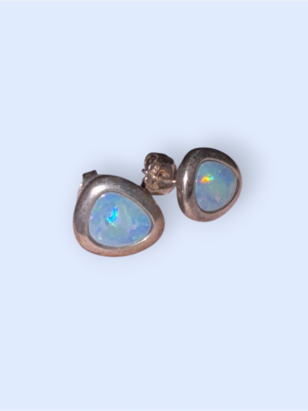 Vintage Blue Opal Stud Earrings - Picture 2 of 6